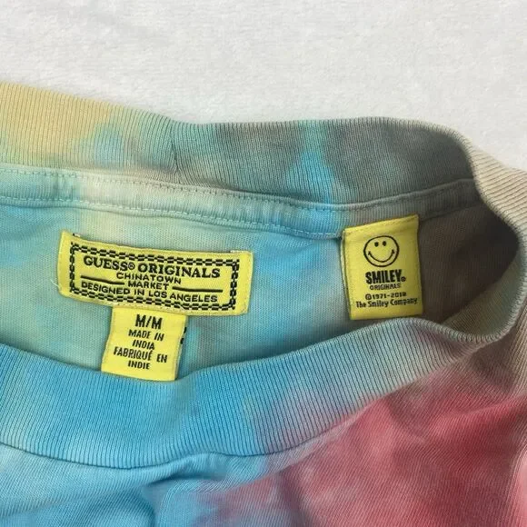 Guess x Chinatown Smiley Shirt Adult Medium Colorful Tie Dye Logo Short Sleeve - Picture 6 of 8